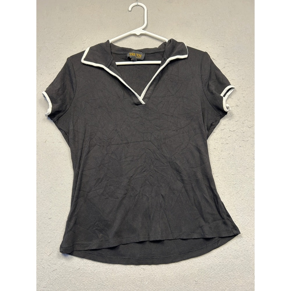 Truth Top Ribbed Knit Black White Large Womens